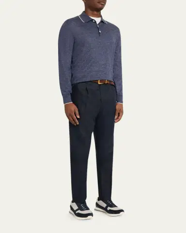 Brunello Cucinelli Men's Cashmere Tipped-Collar Polo Sweater | Thumbnail 2
