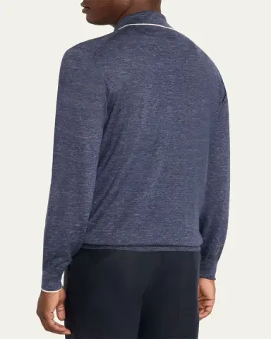 Brunello Cucinelli Men's Cashmere Tipped-Collar Polo Sweater | Thumbnail 3