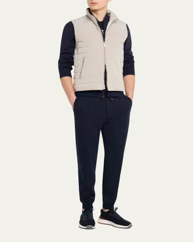Brunello Cucinelli Men's Bonded Nylon Down Vest | Thumbnail 2