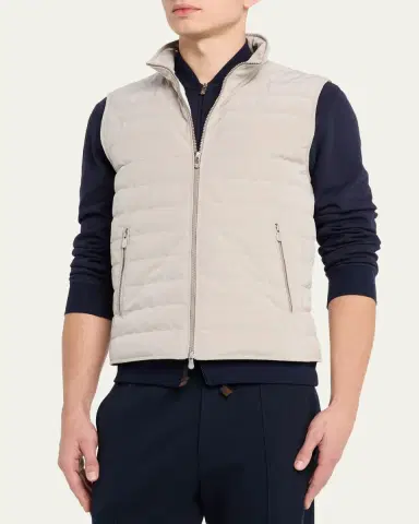 Brunello Cucinelli Men's Bonded Nylon Down Vest | Thumbnail 4