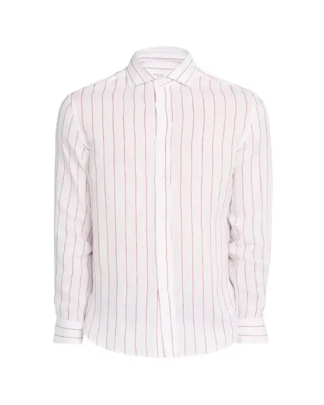 Brunello Cucinelli Men's Linen Pinstripe Spread Collar Button-Down Shirt