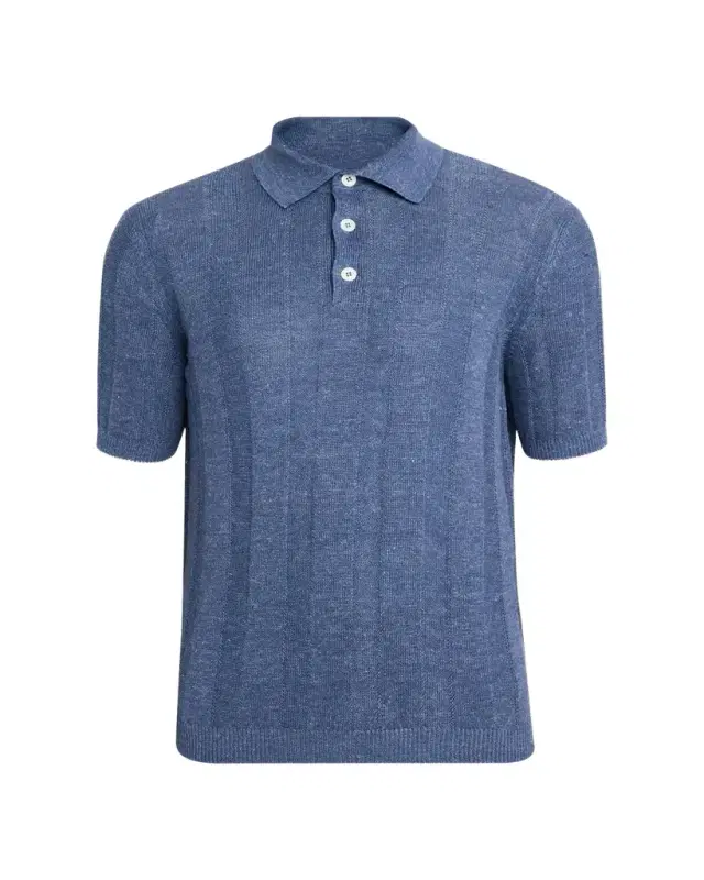 Men's Linen and Cotton Ribbed Short-Sleeve Polo Sweater