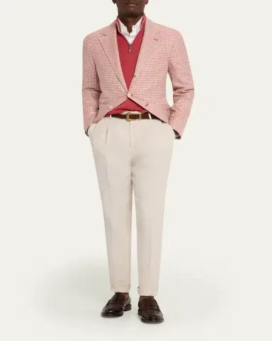 Brunello Cucinelli Men's Wool, Silk and Linen Houndstooth Sport Coat | Thumbnail 2