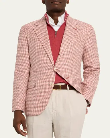 Brunello Cucinelli Men's Wool, Silk and Linen Houndstooth Sport Coat | Thumbnail 4