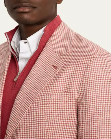 Brunello Cucinelli Men's Wool, Silk and Linen Houndstooth Sport Coat | Thumbnail 5