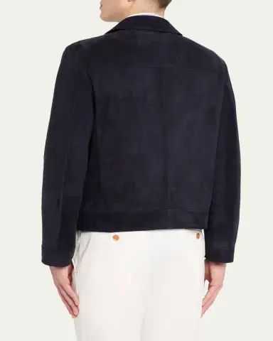 Brunello Cucinelli Men's Double-Breasted Leather Jacket | Thumbnail 3