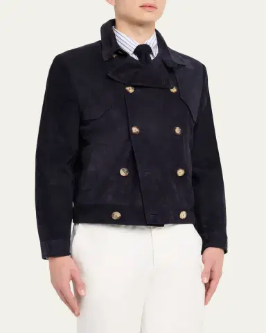 Brunello Cucinelli Men's Double-Breasted Leather Jacket | Thumbnail 4