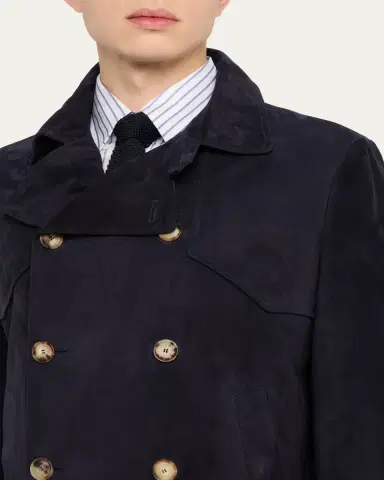Brunello Cucinelli Men's Double-Breasted Leather Jacket | Thumbnail 5