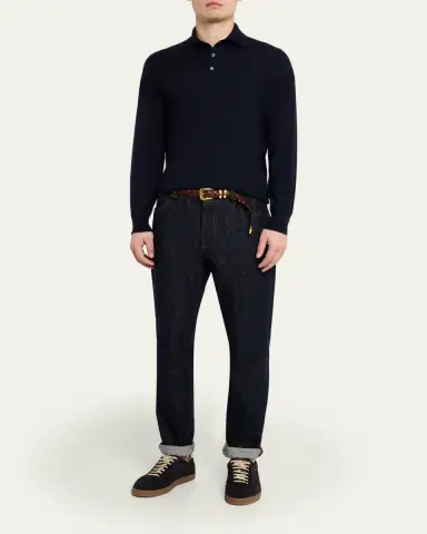 Brunello Cucinelli Men's Cashmere Knit Polo Sweater | Thumbnail 2