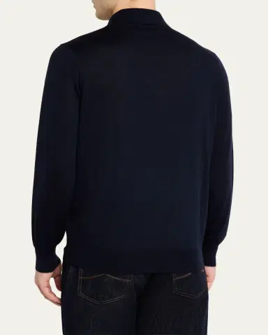 Brunello Cucinelli Men's Cashmere Knit Polo Sweater | Thumbnail 3