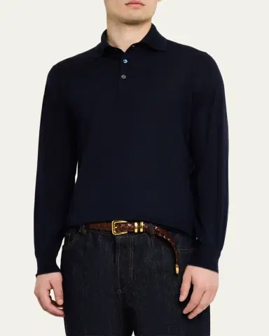 Brunello Cucinelli Men's Cashmere Knit Polo Sweater | Thumbnail 4