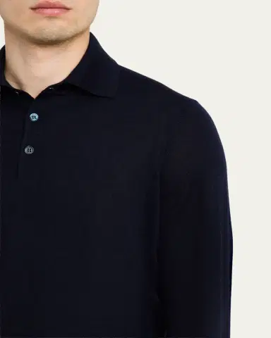 Brunello Cucinelli Men's Cashmere Knit Polo Sweater | Thumbnail 5