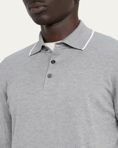 Brunello Cucinelli Men's Cotton and Cashmere Knit Polo Sweater | Thumbnail 5 Brunello Cucinelli Men's Cotton and Cashmere Knit Polo Sweater | Thumbnail 5