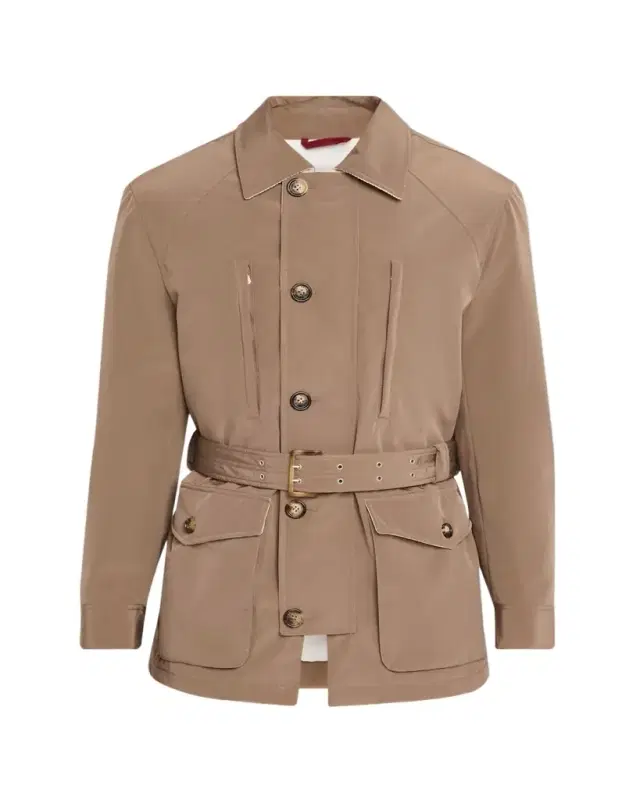 Brunello Cucinelli Men's Water-Resistant Padded Safari Jacket with Self-Belt
