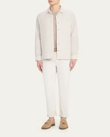 Brunello Cucinelli Men's Cotton and Linen Stripe Button-Down Shirt | Thumbnail 2