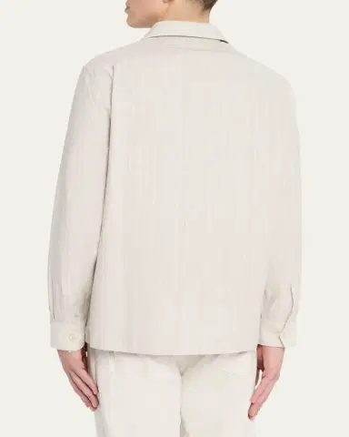 Brunello Cucinelli Men's Cotton and Linen Stripe Button-Down Shirt | Thumbnail 3