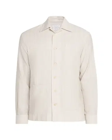 Brunello Cucinelli Men's Cotton and Linen Stripe Button-Down Shirt | Thumbnail 1