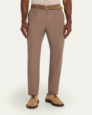 Brunello Cucinelli Men's Cotton Classic-Fit Pleated Pants | Thumbnail 4 Brunello Cucinelli Men's Cotton Classic-Fit Pleated Pants | Thumbnail 4