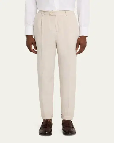 Brunello Cucinelli Men's Wool Straight-Leg Pleated Pants | Thumbnail 4 Brunello Cucinelli Men's Wool Straight-Leg Pleated Pants | Thumbnail 4