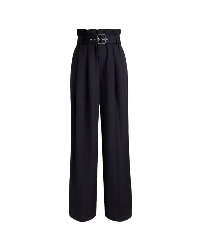 Pleated Grain De Poudre Wide-Leg Belted Pants