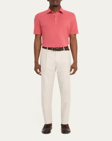 Brunello Cucinelli Men's Cotton and Linen Leisure-Fit Pleated Trousers | Thumbnail 2 Brunello Cucinelli Men's Cotton and Linen Leisure-Fit Pleated Trousers | Thumbnail 2
