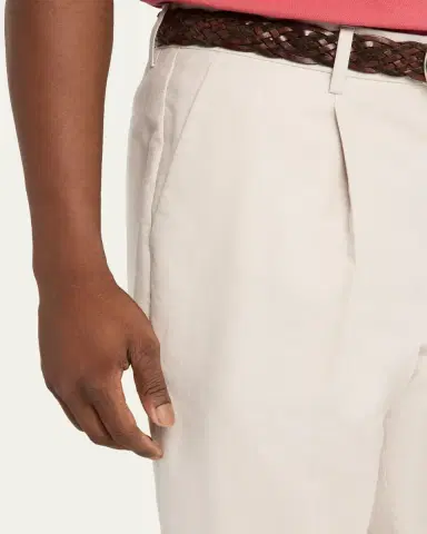Brunello Cucinelli Men's Cotton and Linen Leisure-Fit Pleated Trousers | Thumbnail 5 Brunello Cucinelli Men's Cotton and Linen Leisure-Fit Pleated Trousers | Thumbnail 5