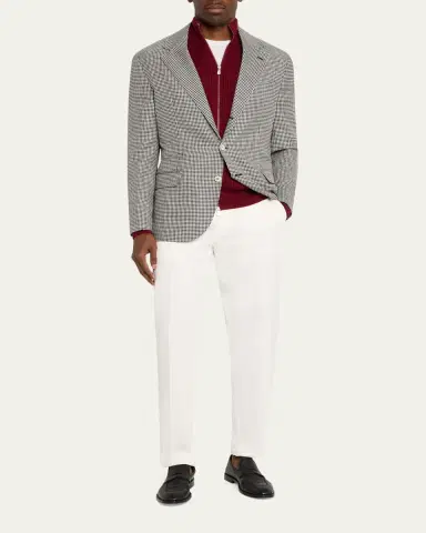 Brunello Cucinelli Men's Wool, Silk and Linen Houndstooth Sport Coat | Thumbnail 2 Brunello Cucinelli Men's Wool, Silk and Linen Houndstooth Sport Coat | Thumbnail 2