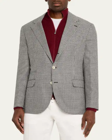 Brunello Cucinelli Men's Wool, Silk and Linen Houndstooth Sport Coat | Thumbnail 4 Brunello Cucinelli Men's Wool, Silk and Linen Houndstooth Sport Coat | Thumbnail 4