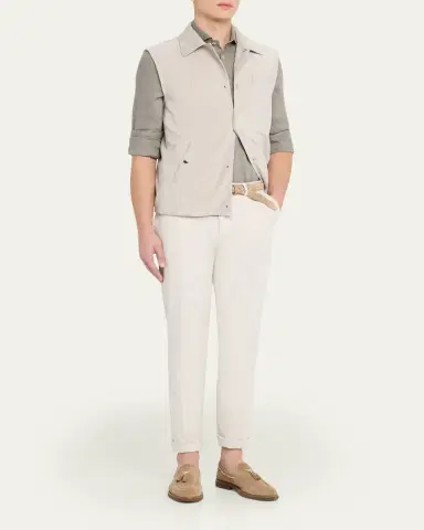 Brunello Cucinelli Men's Down Leather Snap-Front Vest | Thumbnail 2