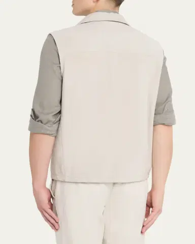 Brunello Cucinelli Men's Down Leather Snap-Front Vest | Thumbnail 3