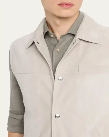 Brunello Cucinelli Men's Down Leather Snap-Front Vest | Thumbnail 5