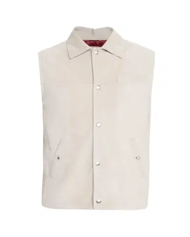 Brunello Cucinelli Men's Down Leather Snap-Front Vest | Thumbnail 1