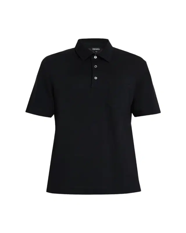 ZEGNA Men's Cotton Polo Shirt with Leather-Trim Pocket