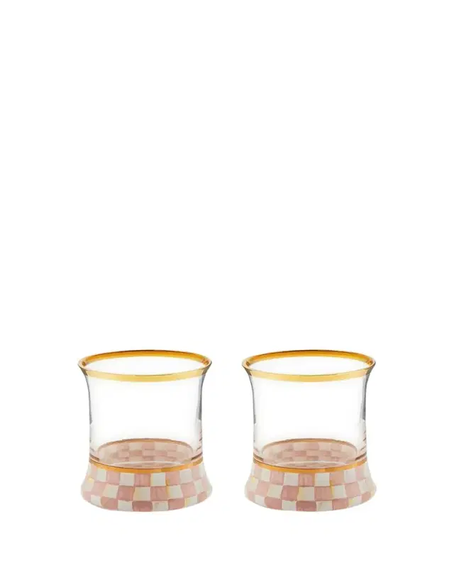 MacKenzie-Childs Rosy Check Tumbler Glasses, Set of 2