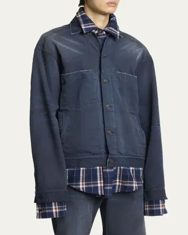 Balenciaga Men's Patched Denim Mixed-Media Shirt Jacket | Thumbnail 4 Balenciaga Men's Patched Denim Mixed-Media Shirt Jacket | Thumbnail 4