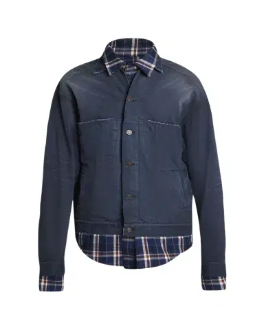 Balenciaga Men's Patched Denim Mixed-Media Shirt Jacket | Thumbnail 1 Balenciaga Men's Patched Denim Mixed-Media Shirt Jacket | Thumbnail 1