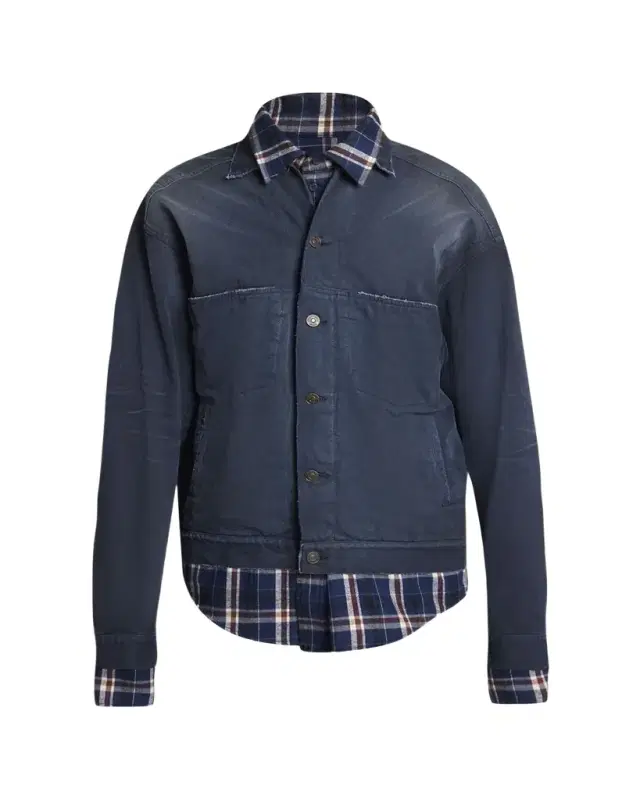 Men's Patched Denim Mixed-Media Shirt Jacket