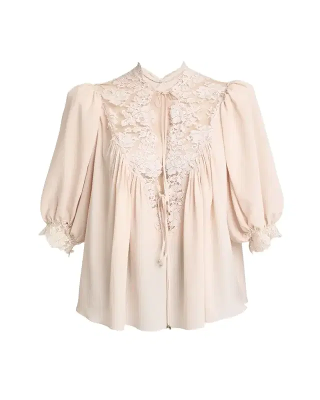 Chloe Lace-Trim Puff-Sleeve Organic Silk Crepe De Chine Top