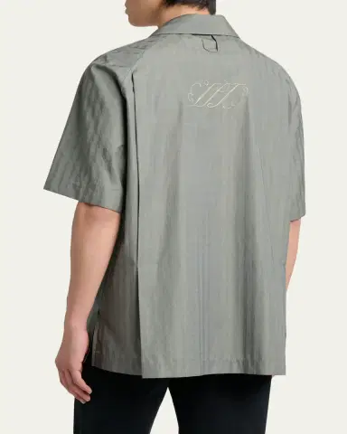 Jacquemus Men's Cotton Herringbone Short-Sleeve Shirt | Thumbnail 3