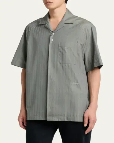 Jacquemus Men's Cotton Herringbone Short-Sleeve Shirt | Thumbnail 4