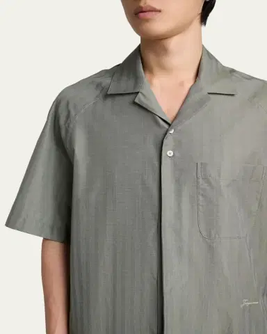 Jacquemus Men's Cotton Herringbone Short-Sleeve Shirt | Thumbnail 5