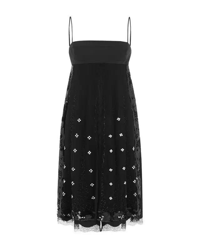 Dorit Lace-Trim Silk Midi Dress