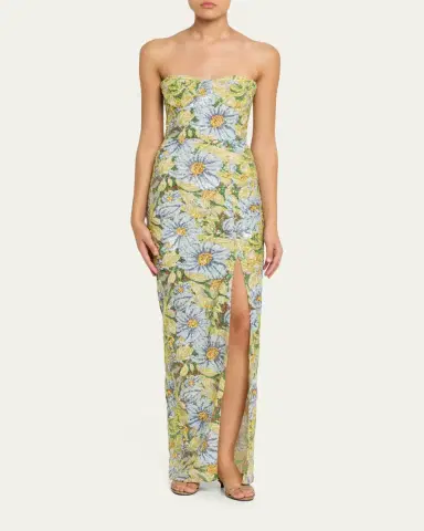 Bronx and Banco Veronica Strapless Floral Sequin Column Gown | Thumbnail 2 Bronx and Banco Veronica Strapless Floral Sequin Column Gown | Thumbnail 2