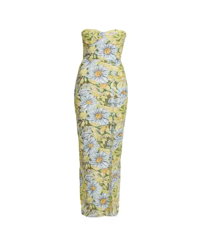 Bronx Banco Veronica Strapless Floral Sequin Column Gown