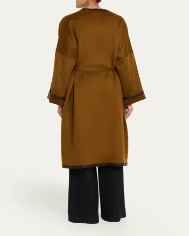 Brioni Leather-Trim Cashmere Oversized Wrap Coat | Thumbnail 3