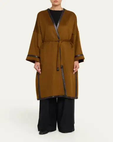 Brioni Leather-Trim Cashmere Oversized Wrap Coat | Thumbnail 4