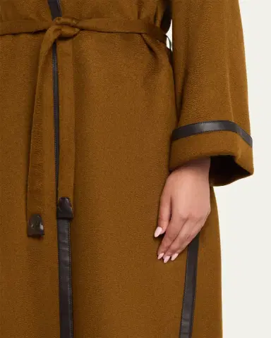 Brioni Leather-Trim Cashmere Oversized Wrap Coat | Thumbnail 5