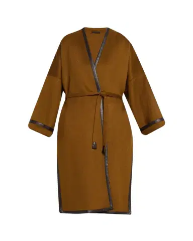 Brioni Leather-Trim Cashmere Oversized Wrap Coat | Thumbnail 1