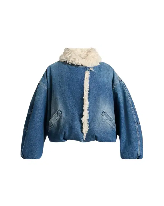 Isabel Marant Charone Short Denim Jacket with Faux Fur Trim