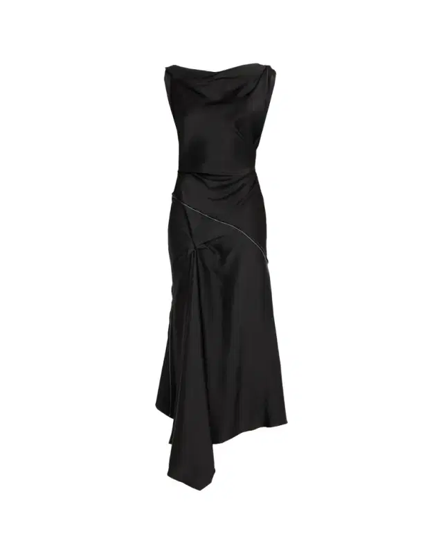Victoria Beckham Asymmetric Draped Sleeveless Satin Midi Dress